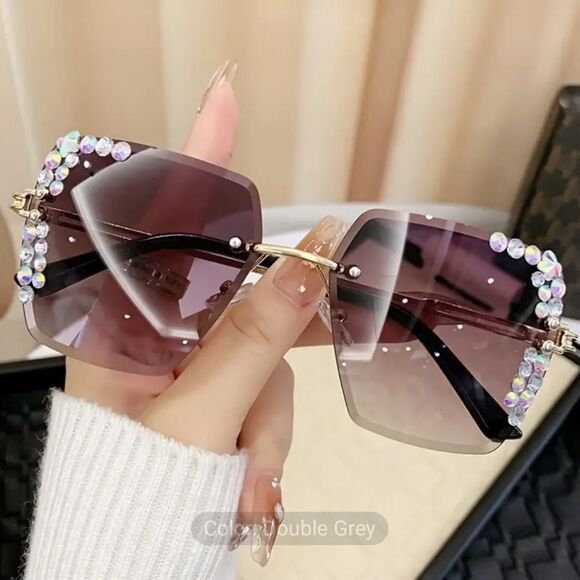 ⭐️5/$25 Sparkling Rhinestone Rimless Sunglasses Gradient LenseW/Metal Frames NWT - Picture 3 of 7